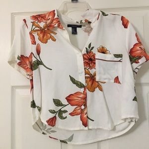 Orange and white button down crop top